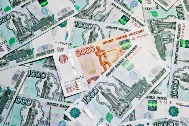Rus rublesi, Rus rublesinin kağıt banknotları. Para arkaplanı.