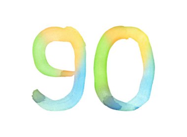 Suluboya numaraları, fırçayla elle çizilmiş. Çok renkli eski bir sembol. Selamlama, tasarım, kartpostallar, dekorasyon için şablon.