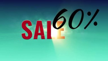 Animasyon satışı% 60. Işık kaynağı ve bulutlu renkli arkaplan.