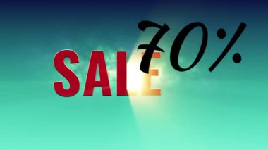 Animasyon satışı% 70. Işık kaynağı ve bulutlu renkli arkaplan.