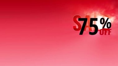 Animasyon metinler% 75 indirimli. Işık kaynağı ve bulutlarla dolu renkli bir arka plan. Boşluğu kopyala.