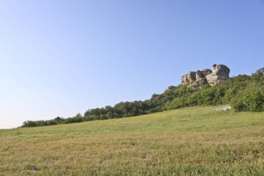 Karalez Vadisi Sfenksleri, Bakhchisarai, Kırım, Ukrayna. Mucizevi kayalar doğal bir anıttır. Boşluğu kopyala.