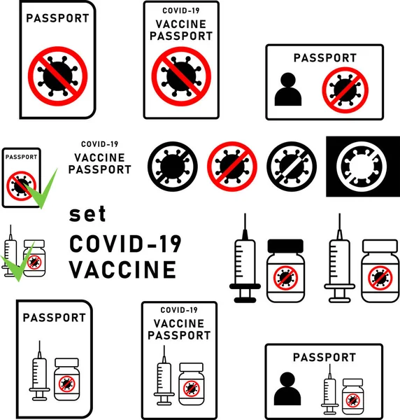 Set Icons Pasaporte Vacuna Covid — Archivo Imágenes Vectoriales