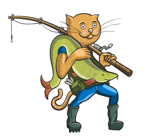 Pescador de gatos. Figura lineal y colorida — Vector de stock