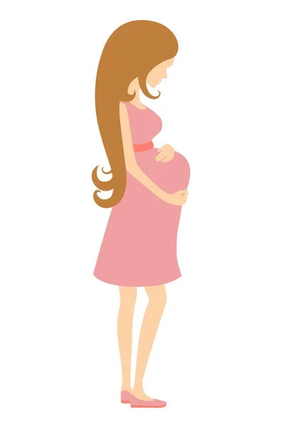 Zwangere vrouw in roze jurk — Stockvector