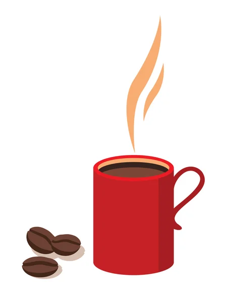 Красная чашка с кофе и кофе в зернах . — стоковый вектор