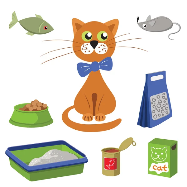 Conjunto de produtos para gatos. Ilustração vetorial . — Vetor de Stock