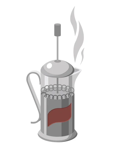 Vektor illustration av fransk press isolerad på vit bakgrund. Ritning i en platt stil ikonen hem enhet för att göra dryck kaffe och te. — Stock vektor