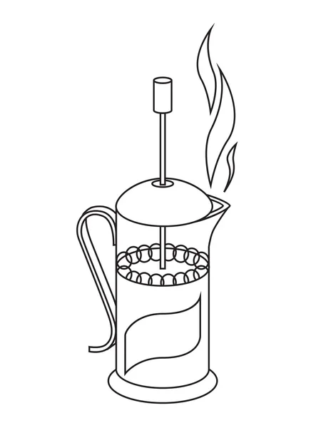 Vector illustration of french press, black and white drawing — Stock Vector