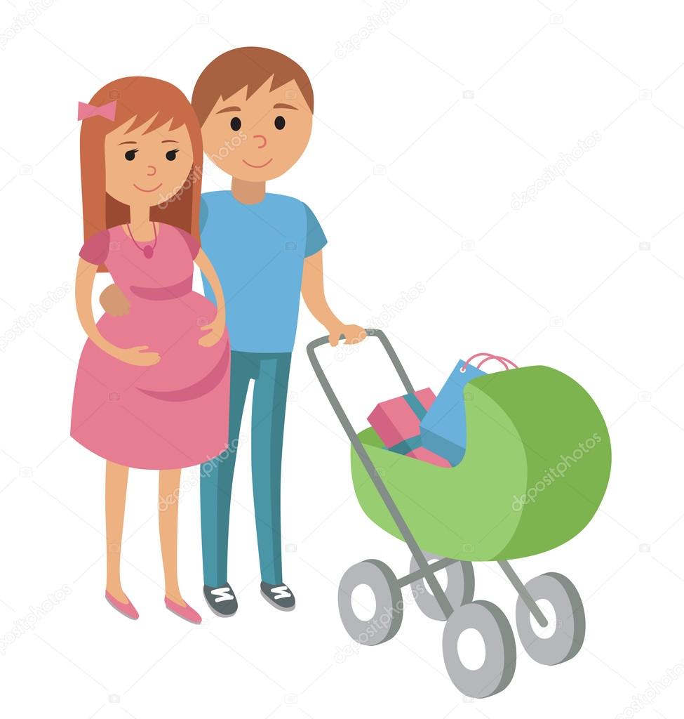 Pregnant Woman And Her Husband On Shopping Stock Vector Royalty Free Vector Image By C Tusia 110486258