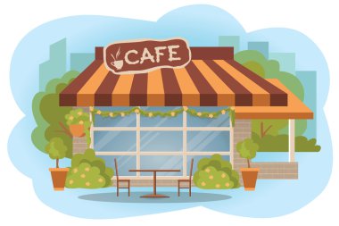 Bina cephe Bahçe sokak sandalye koltuk ve masa cafe.