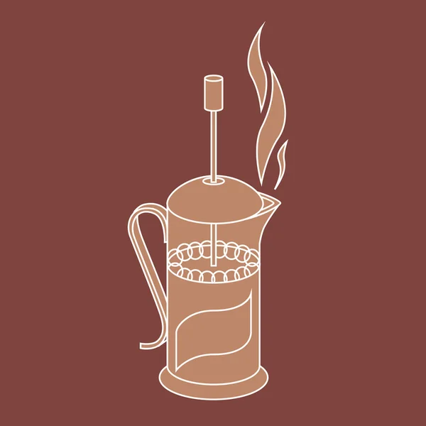 Vektor illustration av fransk press, bruna färger ritning i en platt stil ikonen hem enhet för att göra dryck kaffe och te. — Stock vektor