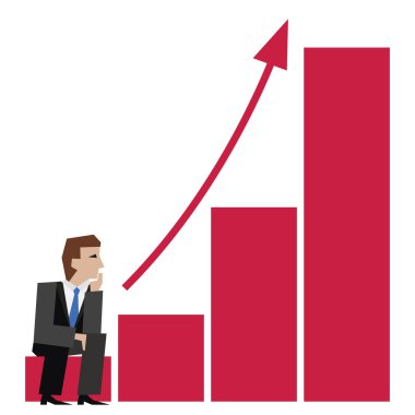 Bir ok grafik üzerinde oturan işadamı vektör Illustration. İş kavramı. İşadamı oklu.