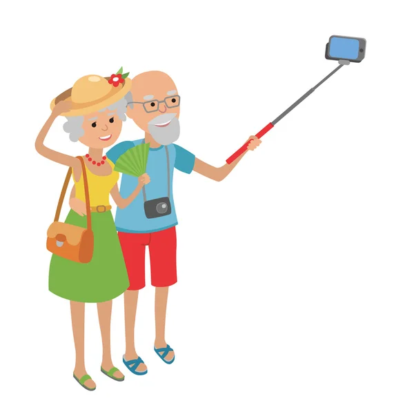 Senior paar maakt selfie — Stockvector