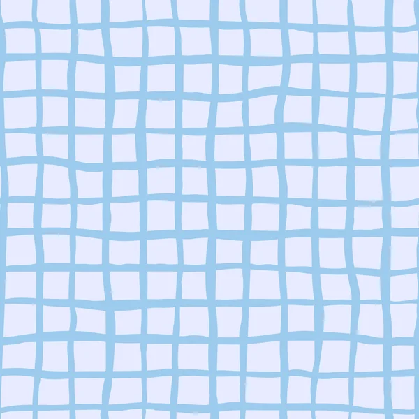 Проверено, квадратный, клетчатый векторный бесшовный рисунок. Вертикальный и горизонтальный ручной рисунок пересекающий голубые полосы. Шахматный геометрический фон . — стоковый вектор