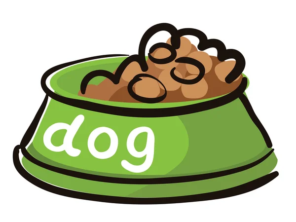 Bowl dry food for dogs with caption vector illustration isolated on white. — Stock Vector