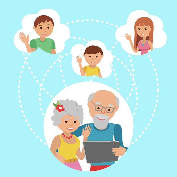 Familia vector ilustración plana estilo personas se enfrenta en línea social — Archivo Imágenes Vectoriales