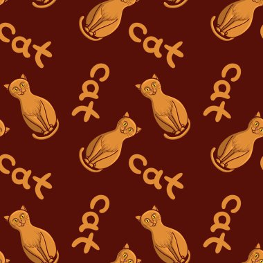 Sevimli düz kediler hayvanlar ve yazıt ile Dikişsiz desen vektör.