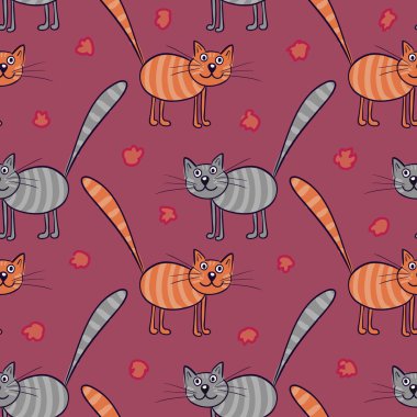 Sevimli düz kediler. Hayvanlarla vektör seamless modeli.