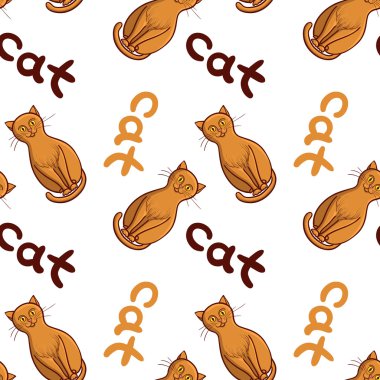 Sevimli düz kediler hayvanlar ve yazıt ile Dikişsiz desen vektör.