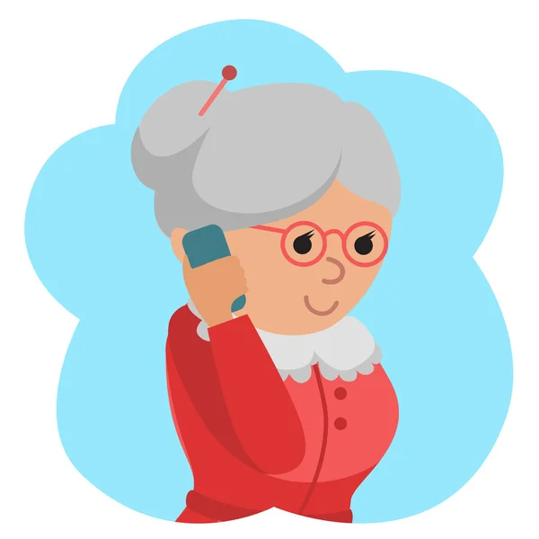 Illustration of elderly woman use phone. — Stock Vector