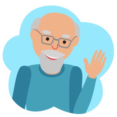 Vektör çizim elini sallayarak simgesi yaşlı adam içinde belgili tanımlık bulut.