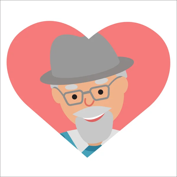 Векторний малюнок ікони літнього чоловіка в рожевому серці — стоковий вектор