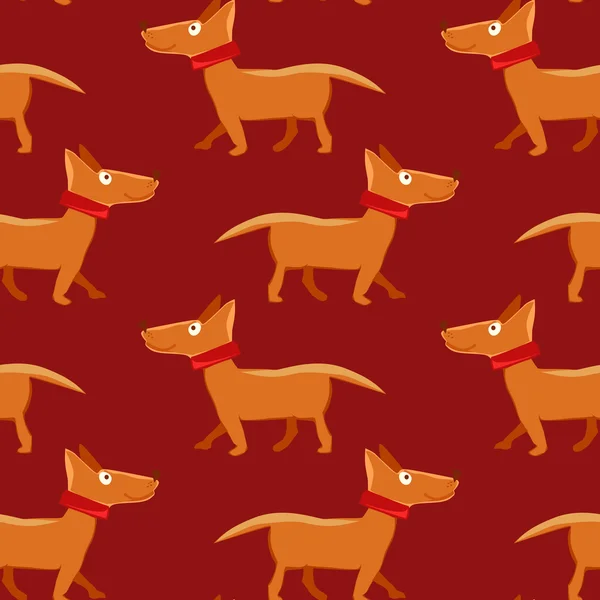 无缝模式与红色背景上的重复狗 — 图库矢量图片