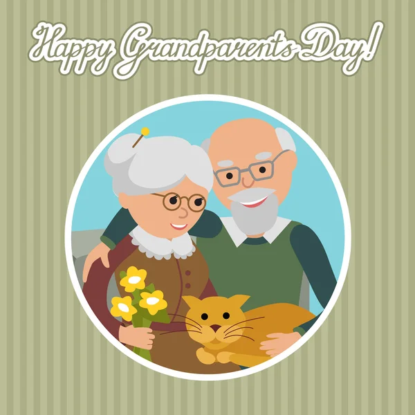 Feliz padre de familia con gato. Ilustración vectorial. Tarjeta de felicitación para el día de los abuelos . — Vector de stock