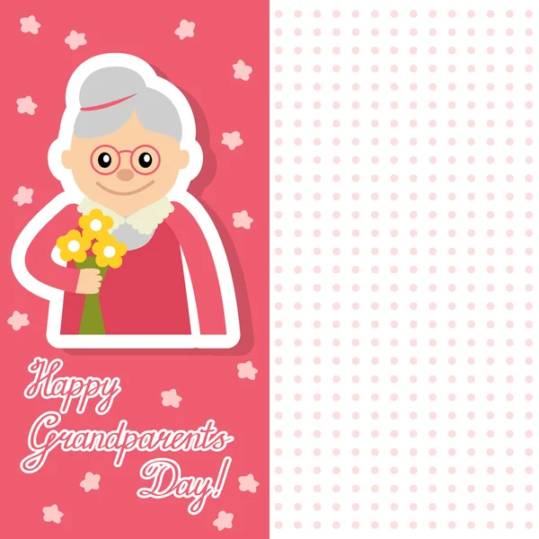 Oudere vrouw met bloemen vector illustratie briefkaart voor omadag. Gezicht van grootmoeder inscriptie vlakke stijl. — Stockvector