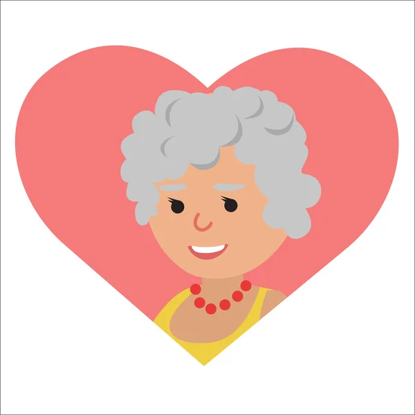 Dibujo vectorial de icono mujer anciana en el corazón — Vector de stock