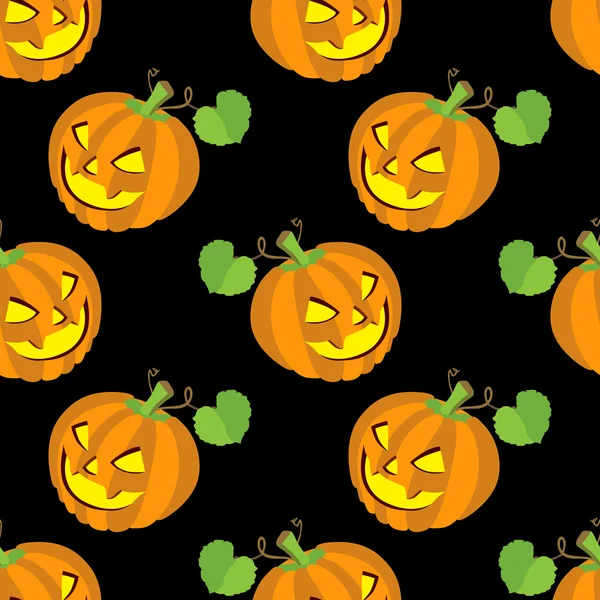 Seamless halloween backgrounds. Vector illustration. pattern of smiling pampkins with leafs — Stock Vector