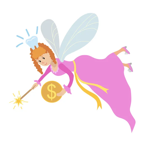 Tooth fairy magic mágus és egy érme — Stock Vector