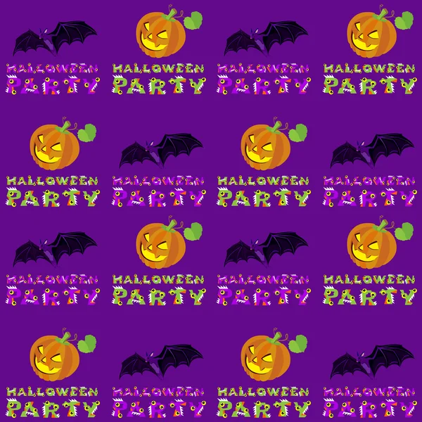 Ilustraciones vectoriales del patrón de Halloween sin costuras con calabaza y letras sobre fondo violeta oscuro — Vector de stock