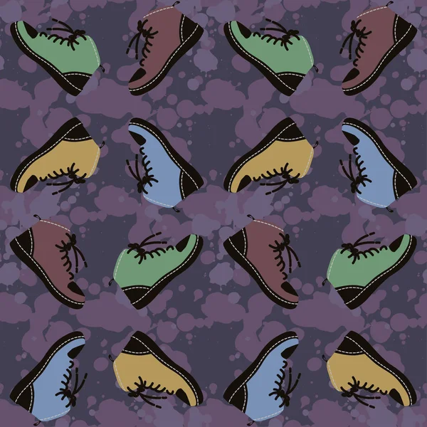 Seamless background of tcolorful shoes vector pattern with dirty spots — стоковый вектор
