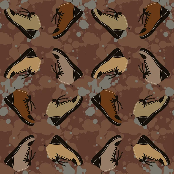 Seamless pattern brown boots with dirty splashes. Vector illustration for print. — Stock Vector