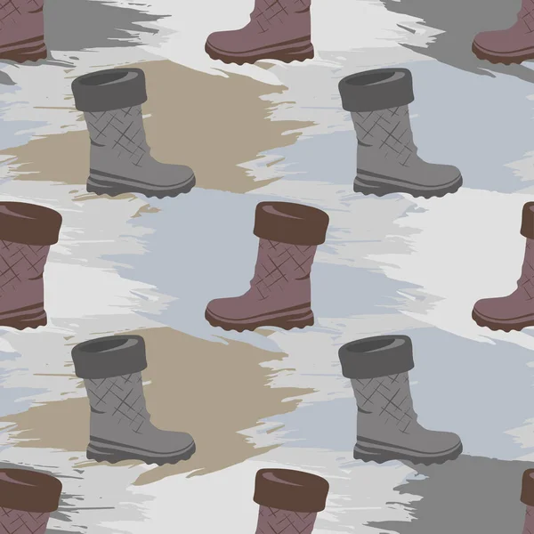 Laarzen tegen de achtergrond van vlekken van vuil verf. Naadloos patroon. — Stockvector