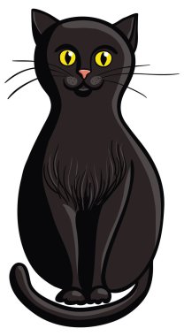 Kara kedi oturuyor. Vektör çizim.