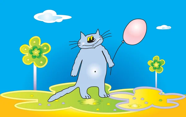 Bir balon ile karikatür kedi — Stok Vektör