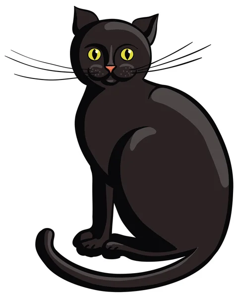 Zwarte kat zitten. Vectorillustratie. — Stockvector