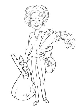 Çanta bir kadınla resmi siyah ve beyaz