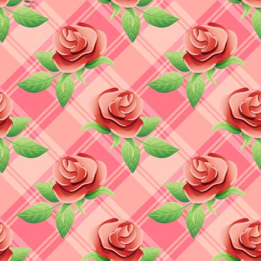 kırmızı gül ile Dikişsiz desen vektör. 