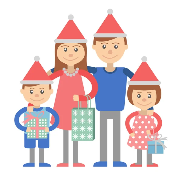 Föräldrar och barn med julklappar — Stock vektor