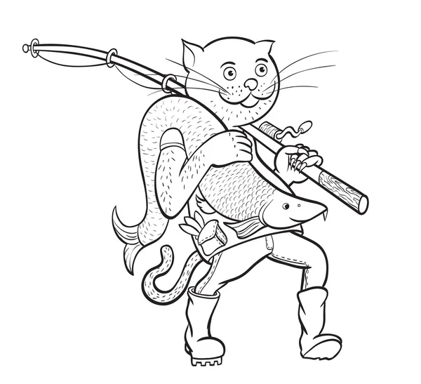 Pescador de gatos. Figura lineal — Vector de stock