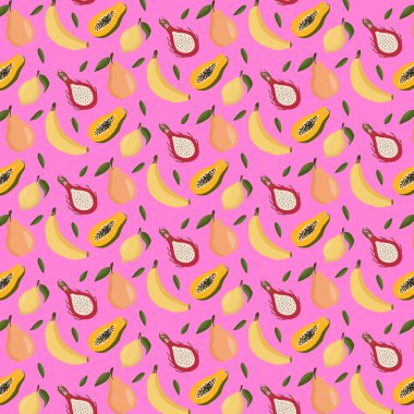 meyve desenli muzlu ejderha meyveli papaya