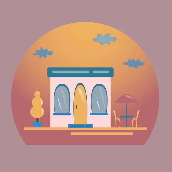 gün batımı ve kafe vektör illüstrasyonu