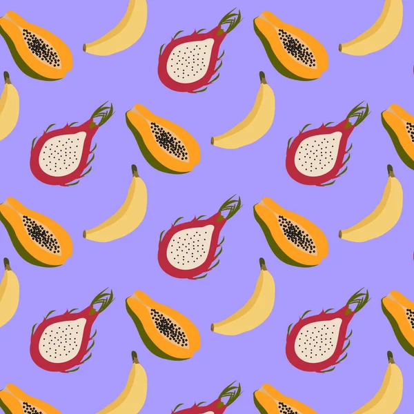 Padrão de fruta banana dragão fruta mamão —  Vetores de Stock