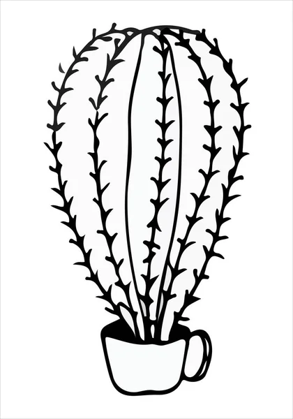 Doodle Illustration Kaktus schwarz auf weiß — Stockvektor