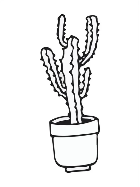 Illustration doodle cactus noir sur blanc — Image vectorielle