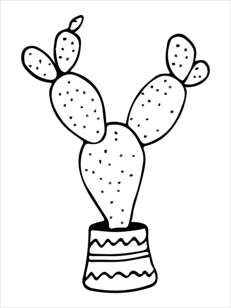 Doodle ilustración cactus negro sobre blanco — Vector de stock